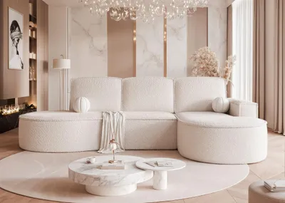 Produktbild von Ecksofa Schlafsofa Sofa ARLET in Stoff Abriamo Creme Ottomane Rechts