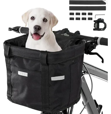 Immagine prodotto di Cestino pieghevole per bicicletta, anteriore, per cani, rimovibile, con adattatore per manubrio, colore nero
