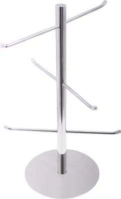 A silver-colored metal stand with multiple horizontal arms for hanging items.