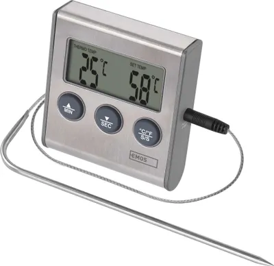 EMOS Küchentimer mit Grillthermometer, Kochthermometer, Fleischthermometer + Sonde 1,4 m, E2157