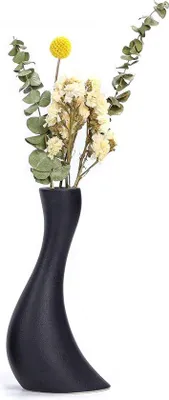 Produktbild von Unyqoos® Keramikvase – 26 cm matt schwarz, moderne Deko‑Vase mit schmalem Hals, handgefertigt, 1 Stück, ideal für Pampasgras, Blumen & Tischdeko