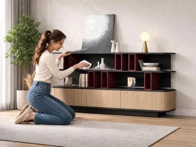 Image de Buffet design marron clair, commode luxueuse en bois