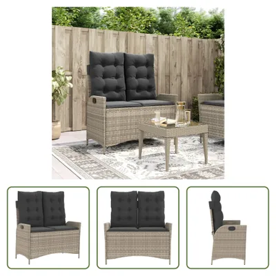 Immagine prodotto di The Living Store Panca da giardino regolabile con cuscino Grigio chiaro in Poly Rattan
