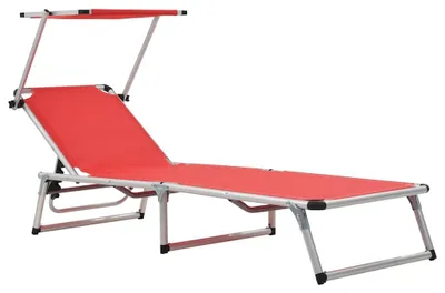 Produktbild von vidaXL Klappbare Sonnenliegen mit Dach 2 Stk. Aluminium Textilene Rot