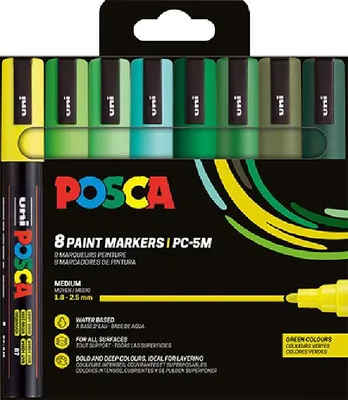 Obrázek produktu pro Sada 8 ks fixů UNI POSCA PC-5M, zelená barva