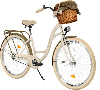 Produktbild von Milord Komfort Fahrrad Mit Weidenkorb Damenfahrrad, 28 Zoll, Creme-Braun, 1 Gang