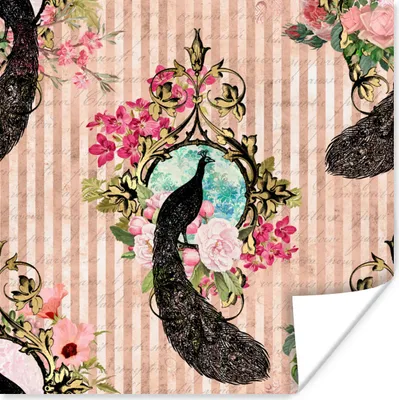 Produktbild von MuchoWow® Poster Pfau - Rosa - Blumen 50x50 cm - Wohnzimmerdekoration