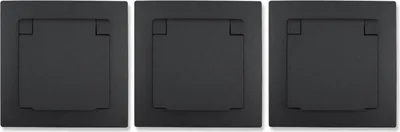 Produktbild von 3er-Pack Schutzkontakt-Steckdose McPower "Flair", 250V/16A, UP, Klappdeckel, IP44, anthrazit, matt