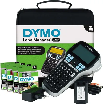 Image de Dymo LabelManager 420P fabricant d'étiquettes électroniques - 10 mm/s mono - ruban, autocollants - 6 mm, 9 mm, 12 mm, 19 mm - transfert thermique - 180 x 180 ppp impression de codes à barres, clavier ABC, mise hors tension automatique, impression perpendiculaire, impression inversée, découpe manuelle, aperçu avant impression