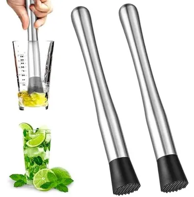 Produktbild von 2 StüCk Cocktail StößEl,Cocktail ZubehöR,Edelstahl StößEl Cocktail,StößEl Cocktailstampfer,Cocktailstampfer,Eiszerkleinerer,Bar ZubehöR Cocktailstampfer,KüChenbar-GeträNke-Mojito-Stampfer