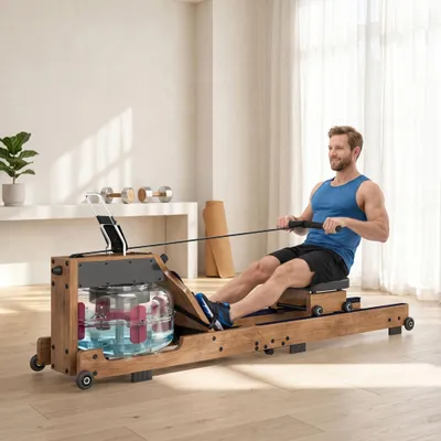 Obrázek produktu pro Veslovací trenažér na vodu, skládací, aplikace Bluetooth, 158 kg