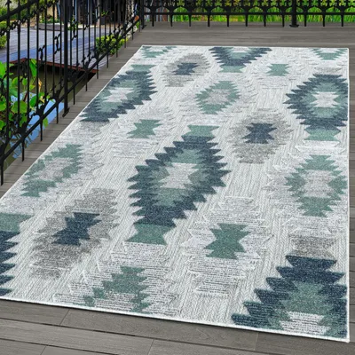 Produktbild von Indoor & Outdoor Teppich Wetterfest Berberi Design Küchen Balkon Terrasse, Farbe:Blau, Grösse:80x250 cm