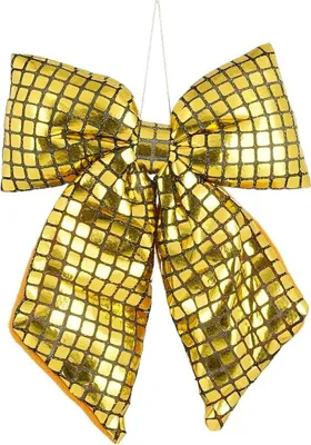 Obrázek produktu pro Slídové ozdoby zlatá mašle 20x23 cm - třpytivá vánoční mašle v glamour stylu na dárky, stromek a dveře