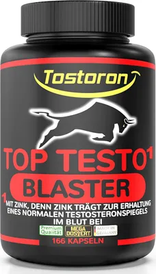 Produktbild von TOP TESTO¹ BLASTER hochdosiert ¹Zink trägt zum Erhalt eines normalen TESTOSTERONSPIEGELS bei - 166 Kapseln mit 14 MEGA Zutaten, 1 Dose (1x134,1g)