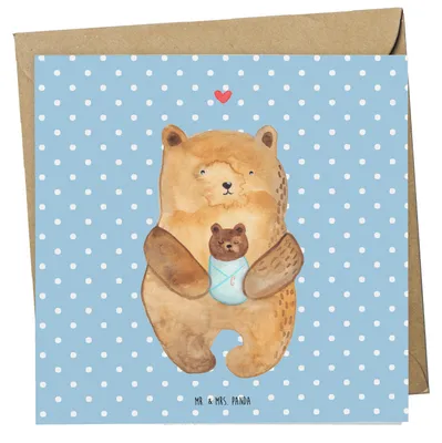 Produktbild von Mr. & Mrs. Panda Grußkarte Bär Baby - Blau Pastell - Geschenk, Enkel, anlasskarte, doppelkarte, faltkarte, Teddy, Eltern, Klappkarte, Glückwunschkarte, Mutter, Geburtstag