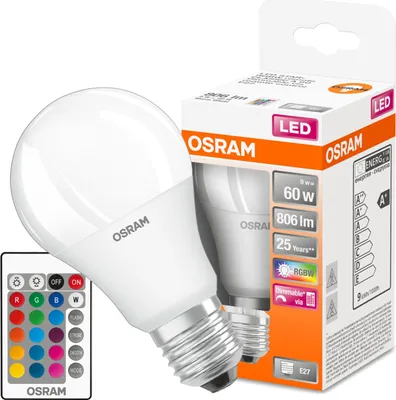 Image de Osram LED Star RGBW Remote Classic A60 9W = 60W E27 blanc chaud mat 2700K multicolore dimmable avec télécommande
