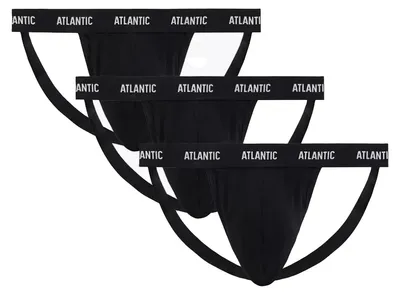 Zdjęcie produktu dla Trzy sztuki majtek typu jockstrap w kolorze czarnym, marki Atlantic, wykonane z 95% bawełny, zapewniające wysoki komfort. Rozmiar: XL