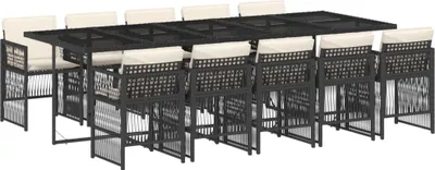 Produktbild von 11-tlg. Garten-Essgruppe mit Kissen Schwarz Poly Rattan