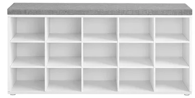 Image de Banc à chaussures avec espace de rangement et assise | Blanc et gris | 105 x 30 x 48 cm