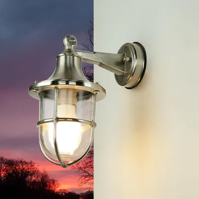 Produktbild von Maritime Wandleuchte Außen Nickel Echt-Messing rostfrei IP64 Terrassenlampe Hoflampe Haustür Balkon