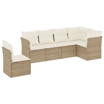 Produktbild von vidaXL 6-tlg. Garten-Sofagarnitur mit Kissen Beige Poly Rattan