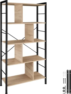 Image de Étagère Charleston 75,5x30x155cm - Bois clair industriel, Chêne Sonoma