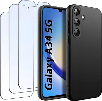 Immagine prodotto di SET Custodia per Samsung A34 5G Nero opaco Silicone Slim + 3 PEZZI VETRO