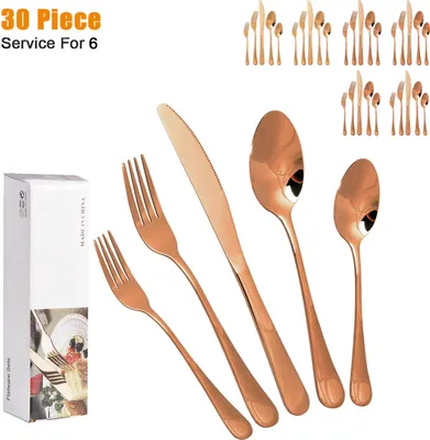 Obrázek produktu pro (Rose Gold) 30 kusů příborů z nerezové oceli Nůž Vidlička Lžíce Příbory Servis pro 6 osob