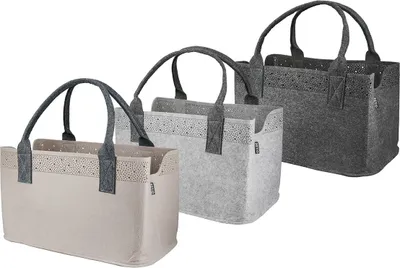 Produktbild von GILDE Tasche, "Bordüre", Filz, beige, dunkelgrau, hellgrau, , 3 Stück wie abgebildet, L. 22 cm, B. 39 cm, H. 26,5 cm 44765