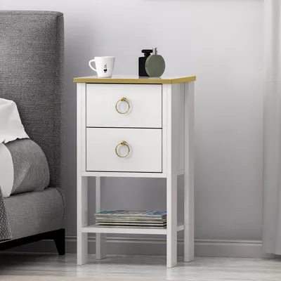 Produktbild von Homidea CEVHER Nachtkommode mit 2 Schubladen und Regal – Moderner Nachttisch für Schlafzimmer – Beistelltisch mit Stauraum – 40 x 35 x 73,8 cm – Weiß