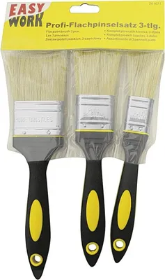 Produktbild von Easy Work Profi Flachpinsel mit weißen Borsten, Malerqualität, schwarz, 3-teilig (1 Set)