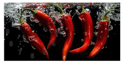Produktbild von Wanduhr aus Glas mit Motiv Chili unter Wasser- 60 x 30 cm - inkl. Aufhängesystem