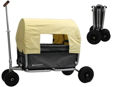 Produktbild von Beachtrekker LiFe faltbarer Bollerwagen, klappbarer Handwagen (Schwarz) + Feststellbremse + Sonnenverdeck