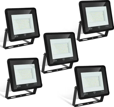 Produktbild von Lospitch 5er 50W LED Strahler Außenleuchten mit Bewegungsmelder, LED Aussenleuchte 6000K Kaltweiss 4250LM  Superhell Aussenstrahler, IP66 Wasserdicht, fuer Sportplatz, Eingaenge, Terrassen, Innenhoefe