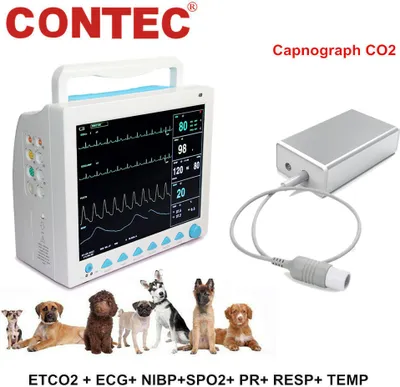 Produktbild von CMS8000 Veterinär-Patientenmonitor, Vitalfunktionen, Multiparameter, VET-Kapnograph, EKG, NIBP, SPO2, RESP, TEMP, PR, ETCO2 für Hunde, Katzen, Pferde, Kühe, Schafe