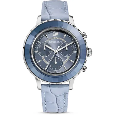Produktbild von Swarovski Octea Lux Chrono Uhr in Blau mit Lederarmband - Schweizer Qualität, Edelstahl, Artikelnummer 5580600