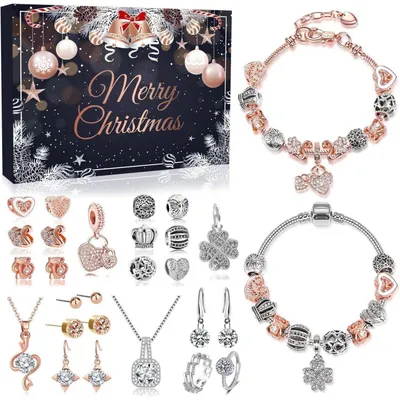 Image de Calendrier de l'Avent bijoux 2026 pour femmes et filles, comprenant 24 pièces de bijoux : colliers, bagues, boucles d'oreilles, bracelets