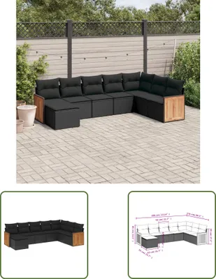 Produktbild von The Living Store 8-tlg. Garten-Sofagarnitur mit Kissen Schwarz Poly Rattan