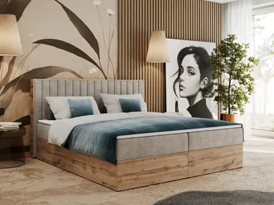 Produktbild von Boxspringbett, Zwei Bettkästen, Komplett-Set mit Matratze und Topper - Albero-4 - 160x200cm - Beige Struktur - H3