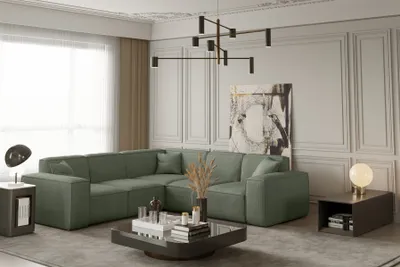 Produktbild von Ecksofa Designersofa CELES in Stoff Scala Olivgrün Seite Universal