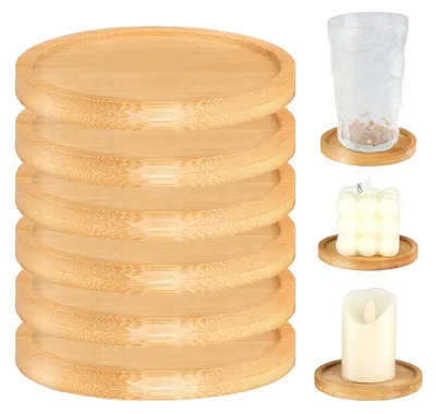 Immagine prodotto di Sottopiatti in legno oliato per candele, confezione da 6. Adatti per candele con un diametro massimo di 9 cm. Diametro esterno: 10 cm