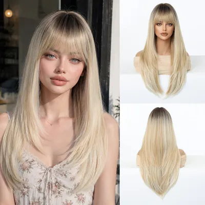 Image de Perruque synthétique Lang Steil avec frange - Blonde