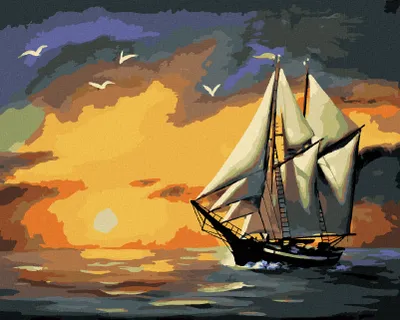 Produktbild von Zuty - Malen nach Zahlen - SEGELSCHIFF, SONNENUNTERGANG UND MÖWEN (D. RUSTY RUST), 40x50 cm, ohne Keilrahmen