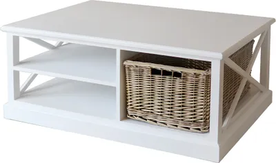 Produktbild von Couchtisch BAYSIDE weiß mit Rattankorb Tisch Hamptons Long Island