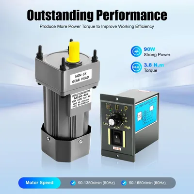 Image de Moteur à engrenages avec régulateur de vitesse - CA 220 V 90 W - 0-90 tr/min - rapport de réduction 1:5 - 3,8 Nm - IP54 - 60 dB