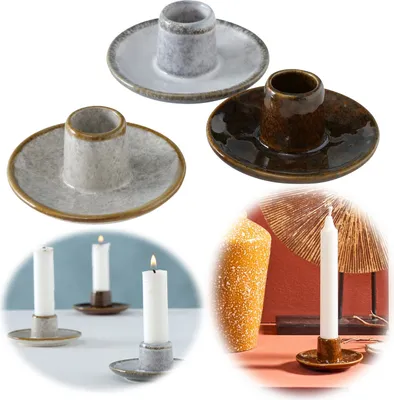 Produktbild von LS-LebenStil Stabkerzen Kerzenständer 3´er Set Keramik Kerzenhalter Kerzenleuchter Stabkerzenhalter für Stabkerzen Advent Kerzenschale Kerzenteller