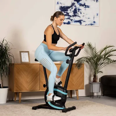 Produktbild von HOP SPORT® HS-015H Heimtrainer Fahrrad für Zuhause mit magnetischem Widerstandssystem, Pulsmessung, 8 Stufen - Hometrainer, Fitnessbike 120 kg, Türkis
