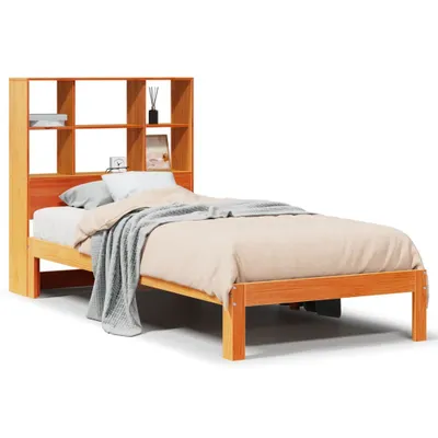 Produktbild von vidaXL Massivholzbett mit Regal ohne Matratze Wachsbraun 100x200 cm