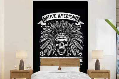 Produktbild von MuchoWow® Fototapete für Wohnzimmer oder Schlafzimmer Wandtapete Vinyl Motivtapete Maske - Retro - Schwarz - Weiß - 145x220 cm - Wanddekoration