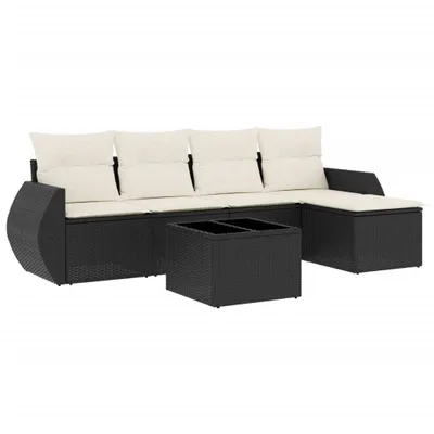 Produktbild von vidaXL 6-tlg. Garten-Sofagarnitur mit Kissen Schwarz Poly Rattan